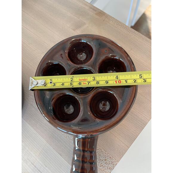 Vintage Escargot Brown Pottery baking dish Taiwan set of 2 - Picture 3 of 5